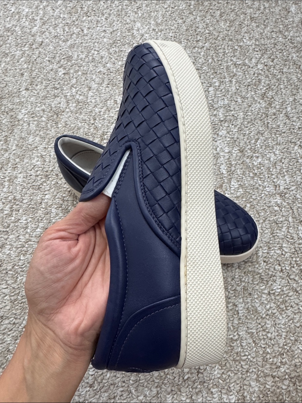 Bottega Veneta Navy Intrecciato Slip-On Sneakers with Cream Sole - Picture 3 of 5